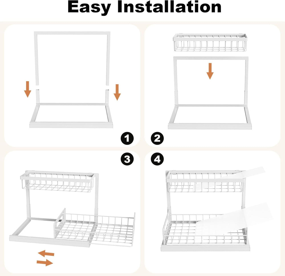 REALINN Under Sink Organizer, L-Shaped 2 Tier Pull Out Cabinet Organizer