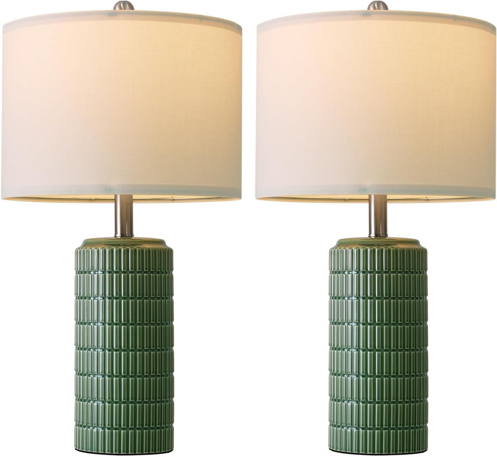 PoKat 23" Dark Green Ceramic Table Lamps Set of 2, Modern Table Lamps fo...