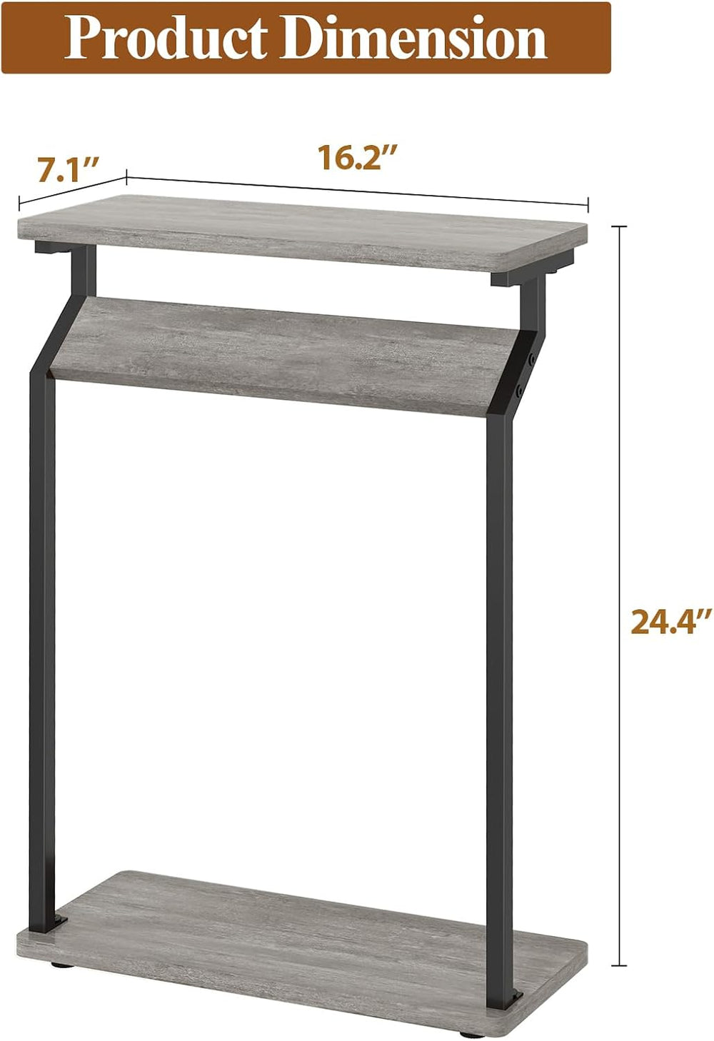 Livofloral Narrow Side Table for Small Spaces, 2-Tier Sofa Table, Grey