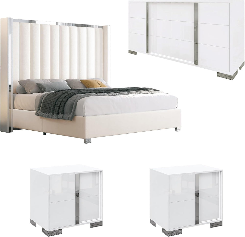 AMERLIFE 4 Piece Bedroom Furniture Set, Upholstered Queen Size Bed Frame with...
