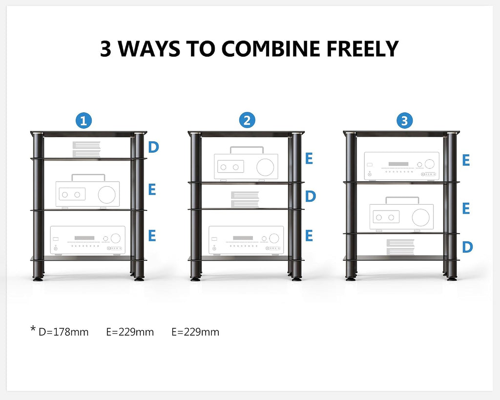 FITUEYES 4-Tier AV Component Media Stand Audio Rack for Storage, Black