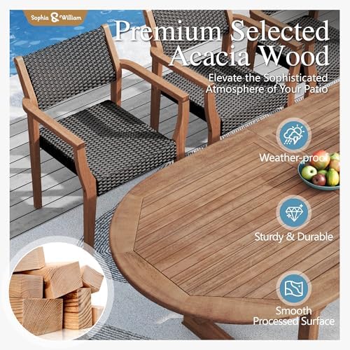 Sophia & William Outdoor Wood Dining Set for 8, Expandable Acacia Table