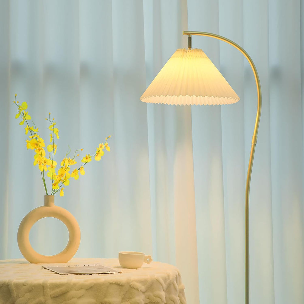 Unique Gold Arc Pleated Floor Lamp, 12W Bulb 3-Color Dimming