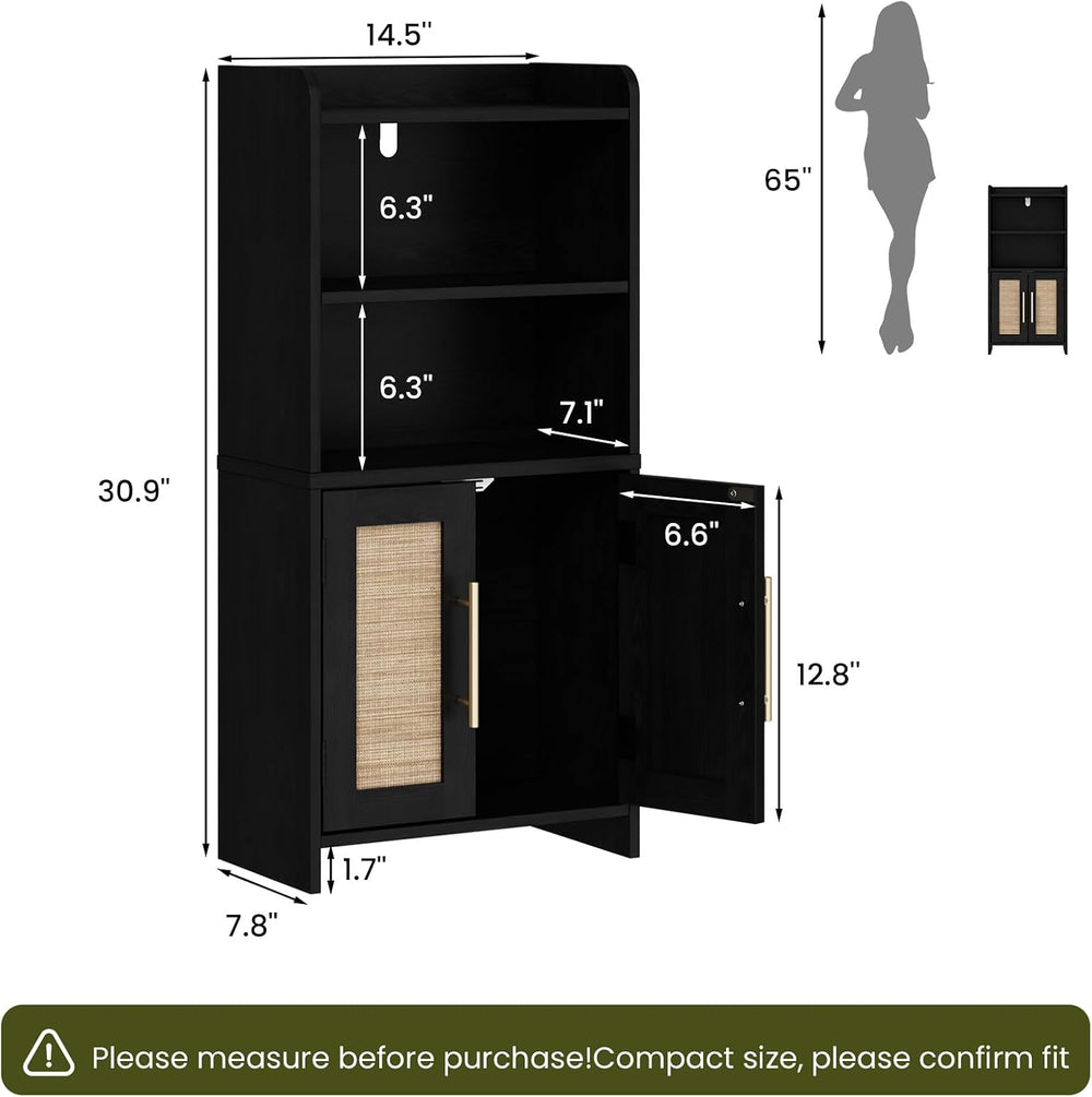Small Bathroom Storage Cabinet with 2 Doors & Shelf,Rattan Black