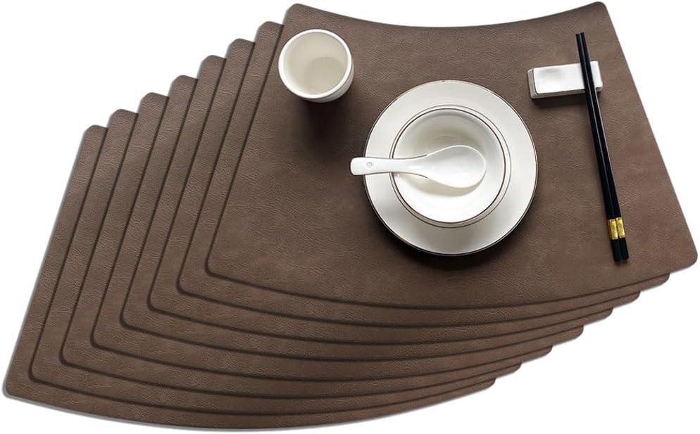 Leather Round Table Washable Placemats, Thick Faux Leather Heat Resistant Wed...