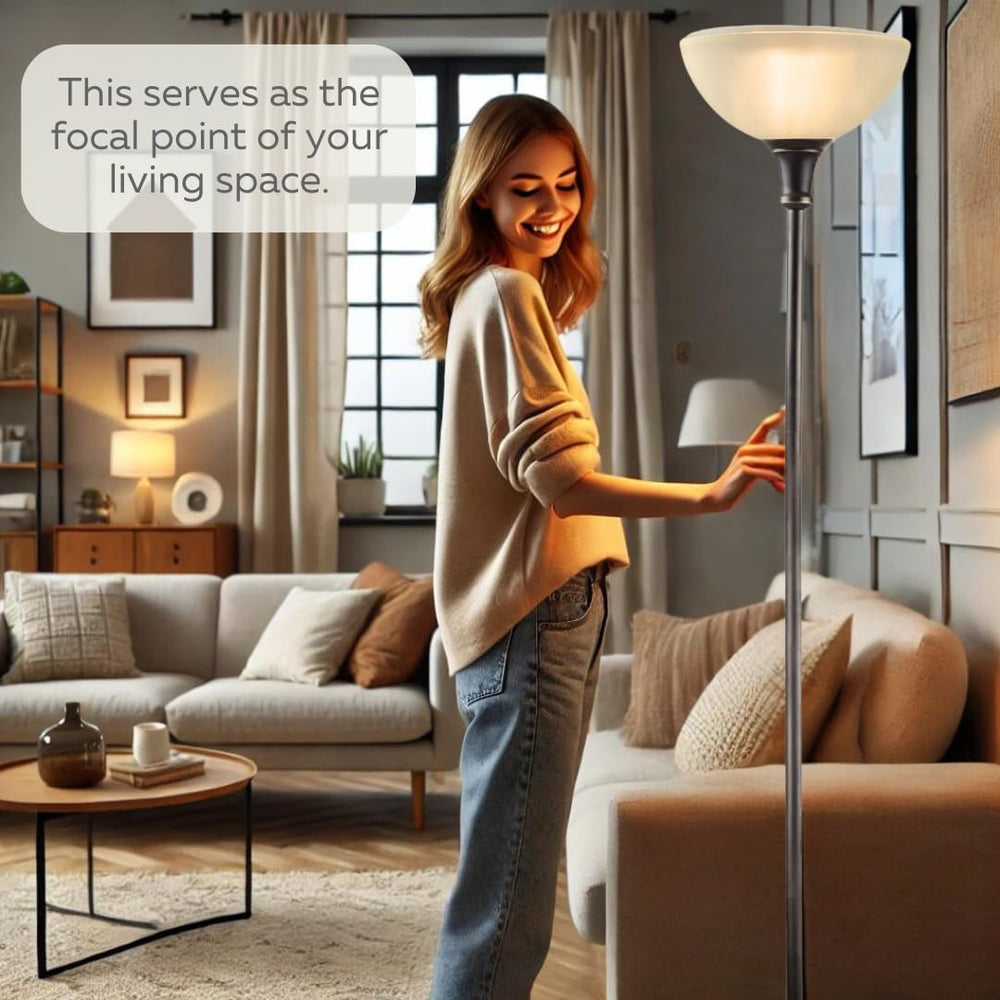 LIGHTACCENTS Bronze Floor Lamp, 72'' Torchiere with Glass Shade, Mode...