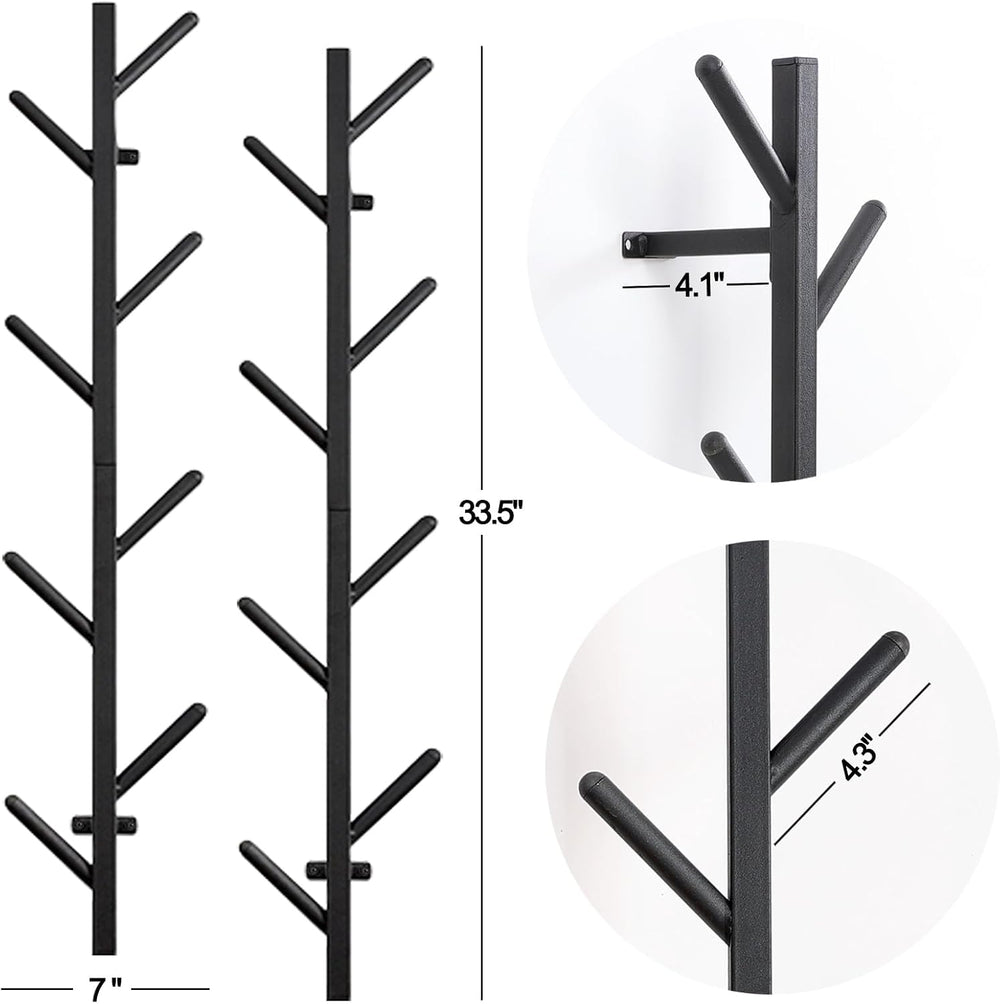 GAWAMAY Vertical Coat Rack Wall Mount Set of 2, Black Modern Metal Coat Hangi...