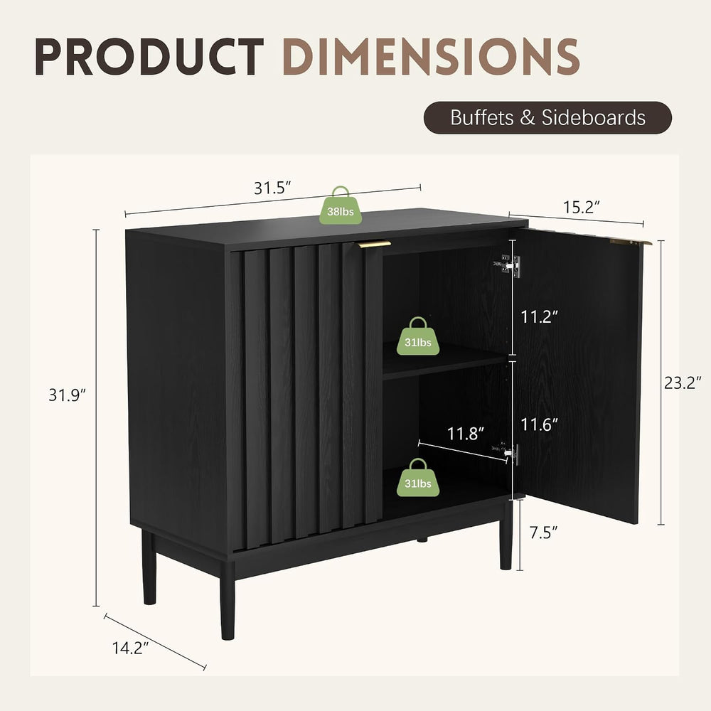 Otterease Fluted Buffet Cabinet with Storage, Small Accent Cabinets, Black
