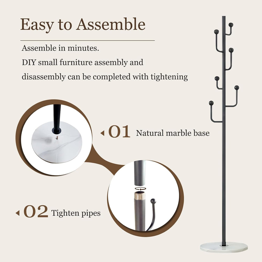Black Cactus Metal Coat Rack Freestanding Stand with Marble Base