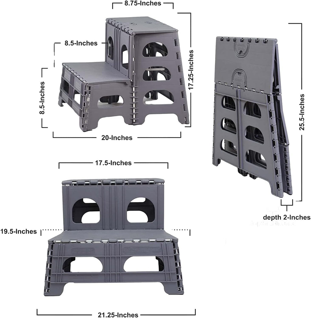 bee neat foldable step stool, non-slip, wide stairs shown in use