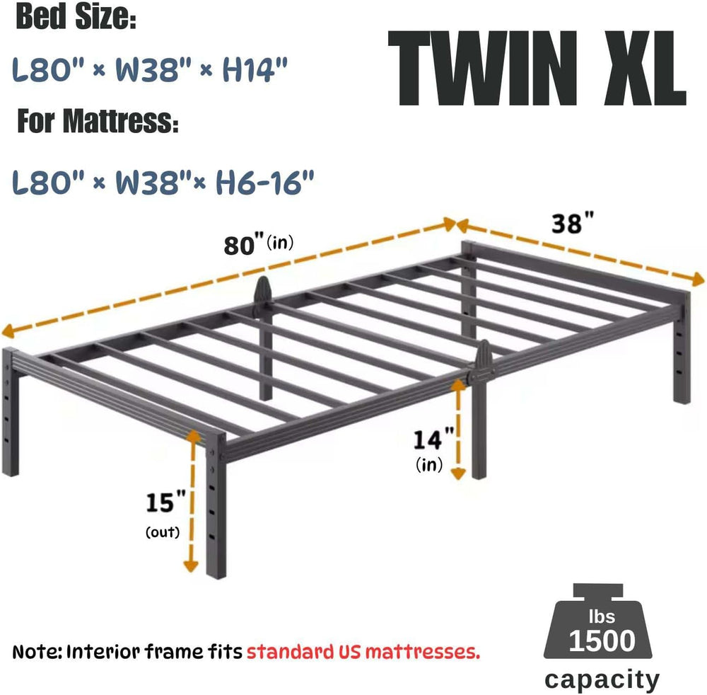 ZIYOO 14 Inch Metal Twin XL Bed Frame with Mattress Anti-Slip Design, No Box ...
