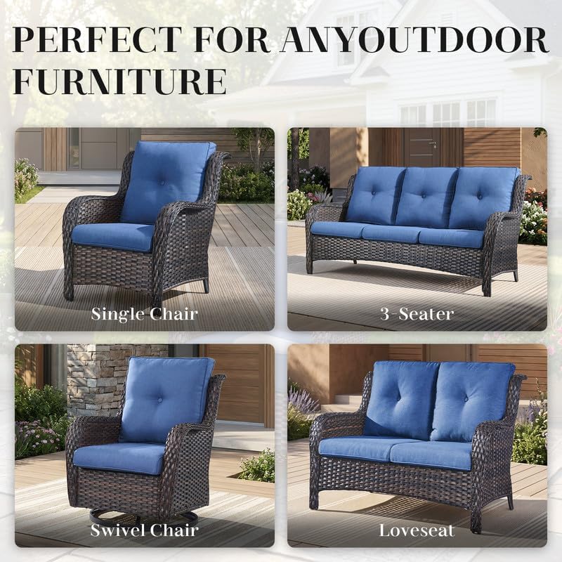 Luxury 22*24*4in Outdoor Patio Cushion, 2 Pieces Navy Blue Outdoor Cushions