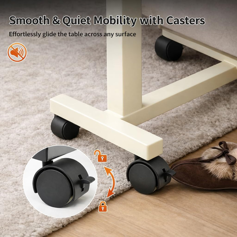 Adjustable Overbed Table with Wheels, Pneumatic Height Lift Rolling Bedside T...