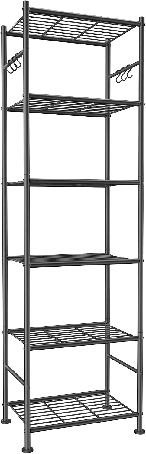 Sakugi Storage Shelves - 6-Tier Large Capacity Shelf Organizer with Hooks, He...