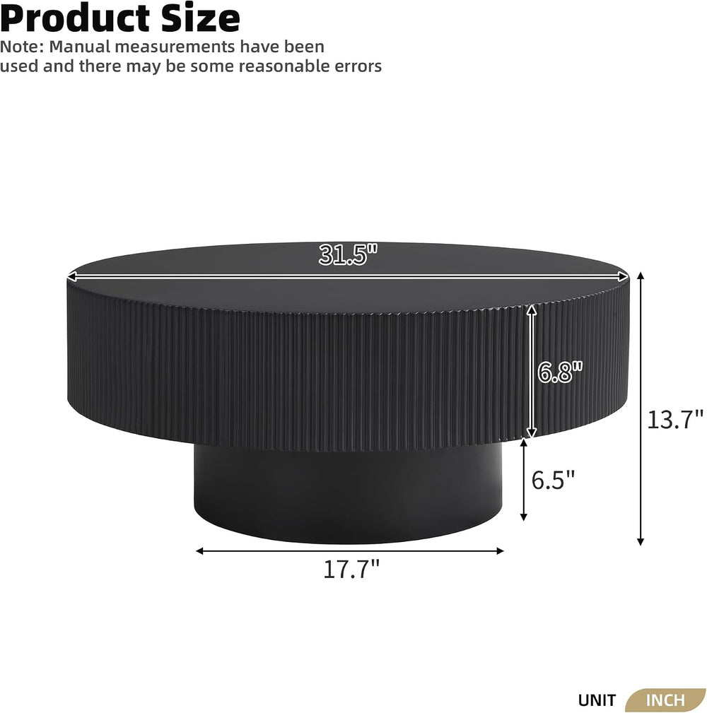 Merax Modern 31 Inch Fluted Round Coffee Table with Sturdy Base, Black