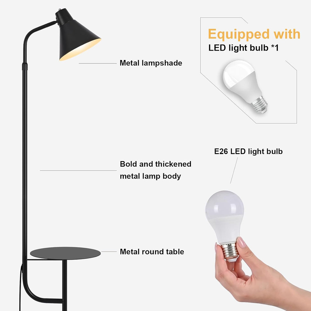 Black Floor Lamp with Shelf, Dimmable LED Reading Standing Lamp