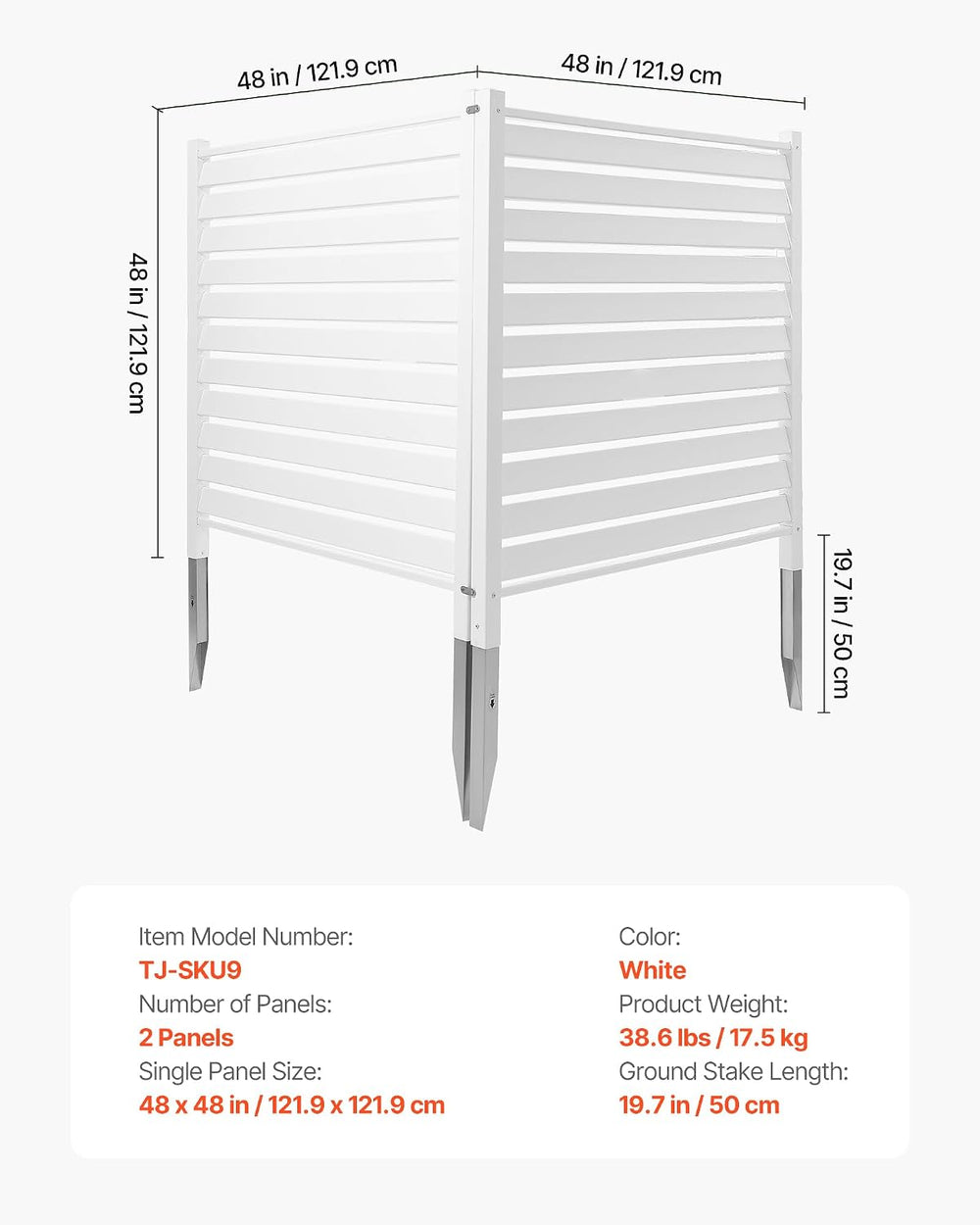 VEVOR 48" W x 48" H Vinyl Fence Panels, Air Conditioner Fence, Outd...