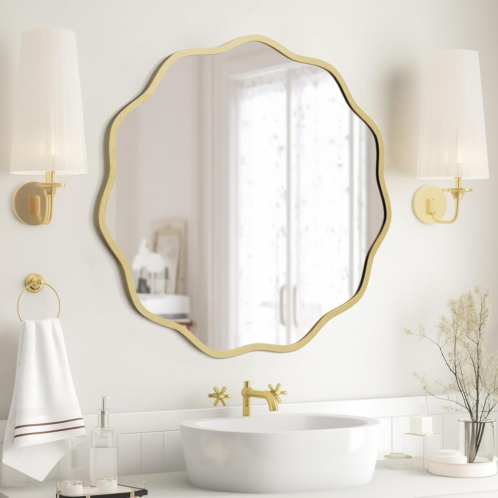 WallBeyond Round Wavy Mirror for Wall Decorative 24 inch, Modern Round Mirror...