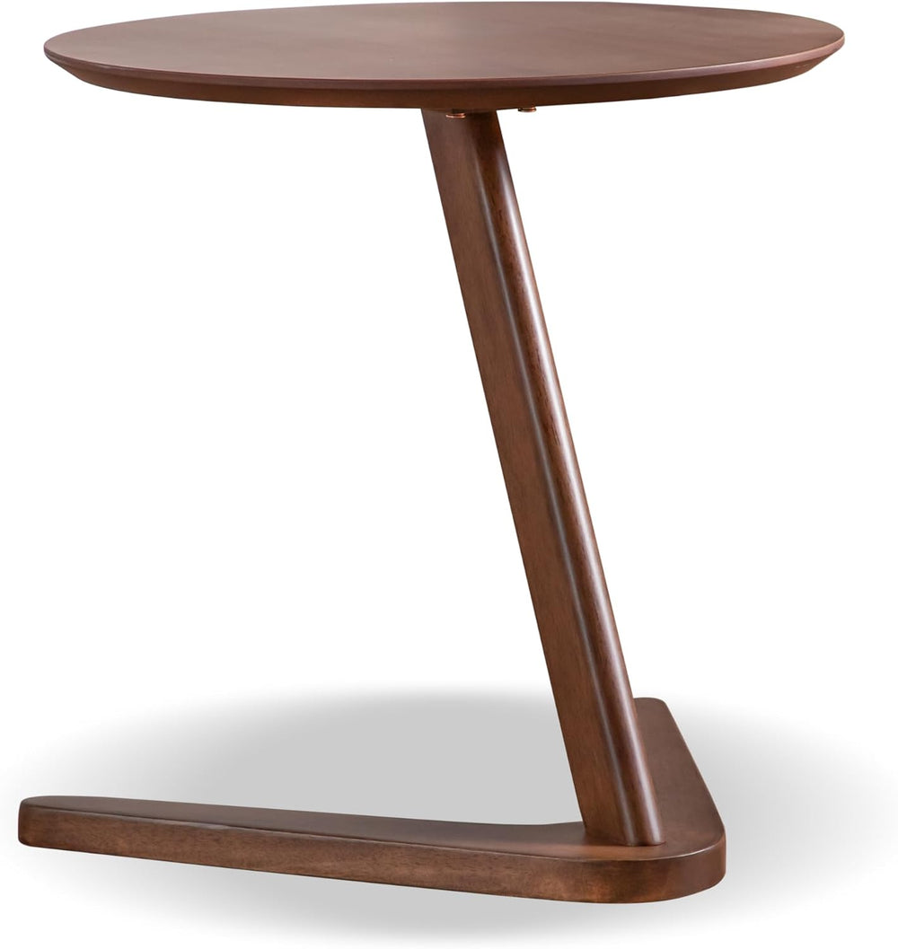 Furniture of America Lucian Mid-Century Modern Solid Wood Brown Round Side Ta...