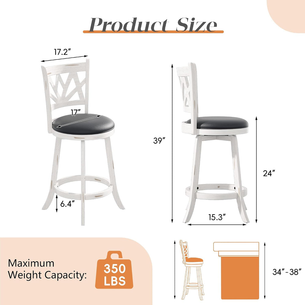Betterhood Swivel Bar Stools - 24" Counter Height Swivel Barstools with ...