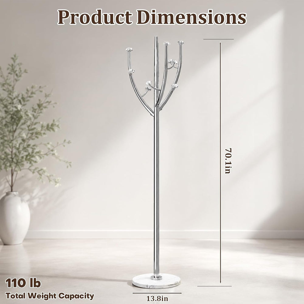 Homde Heavy Duty Coat Rack: Metal Marble Base Improved Stability (Silver)