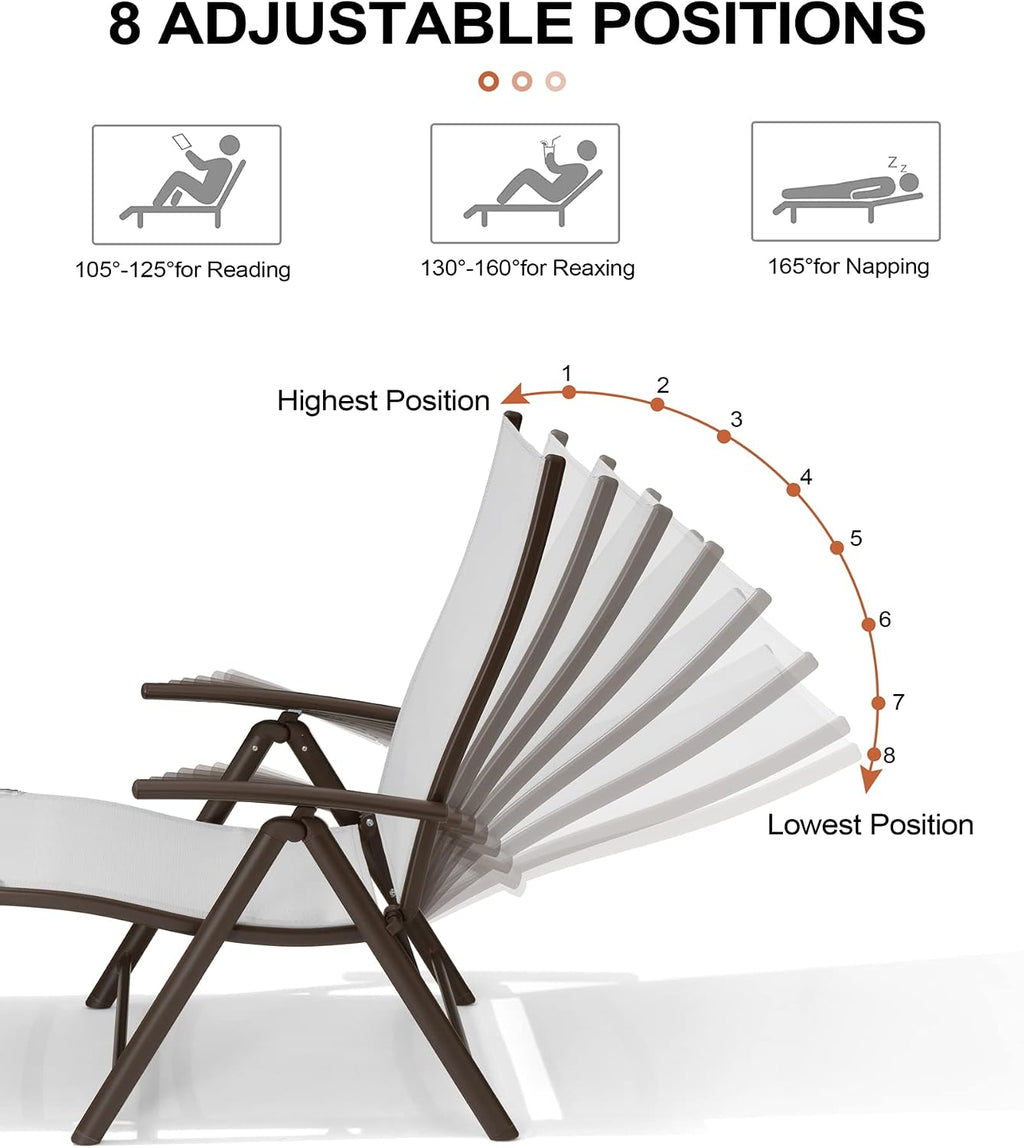 lounge chair outdoor, folding pool chaise chairs set, close-up detail