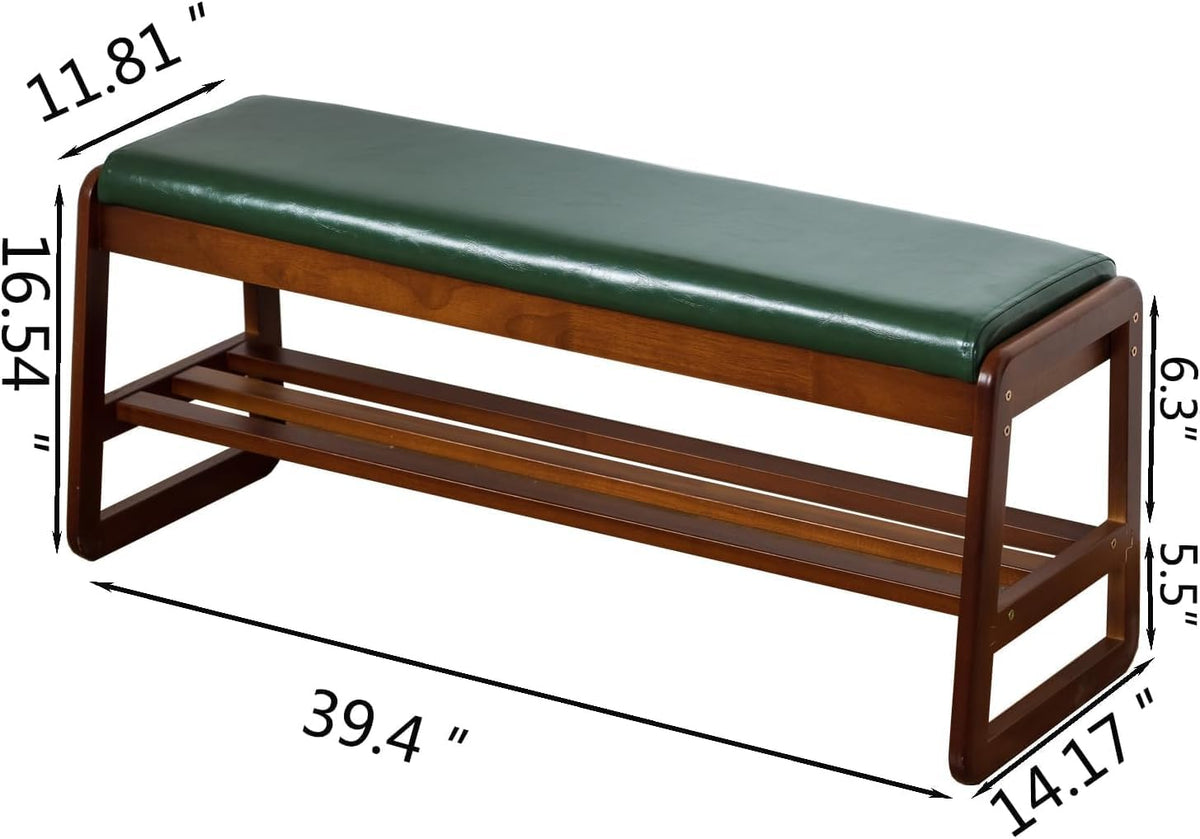 Solid Wood Shoe Rack Bench with Flip-Top Storage, Green, 39.4''