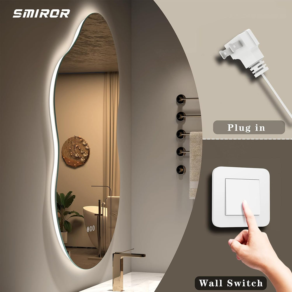 SMIROR 20x36 Irregular Backlit Led Lighted Bathroom Vanity Mirror
