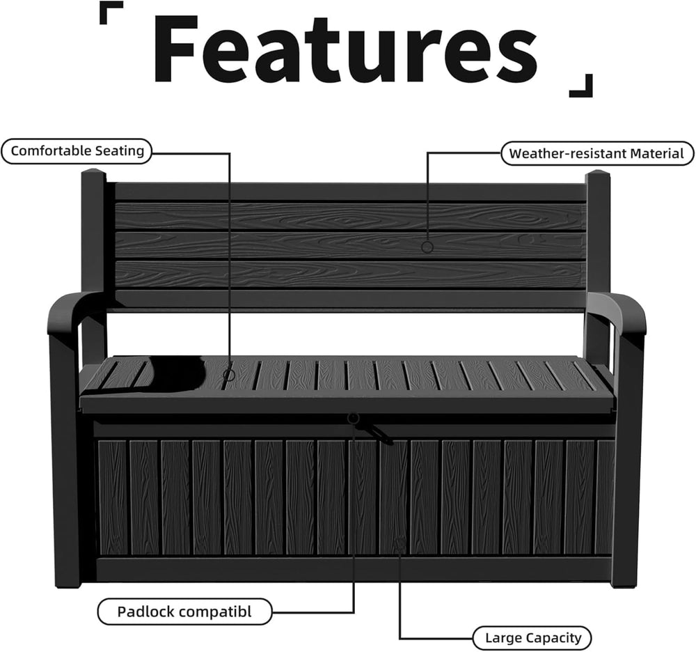 PatioZen 80 Gallon Outdoor Storage Bench, Black Stripe