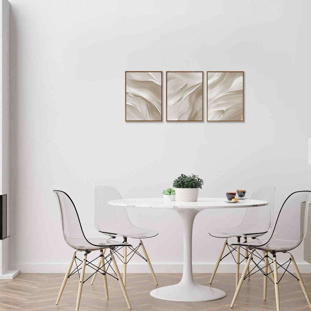 myusuar 3 Piece Large Modern Abstract Framed Wall Art For Living Room, Beige ...
