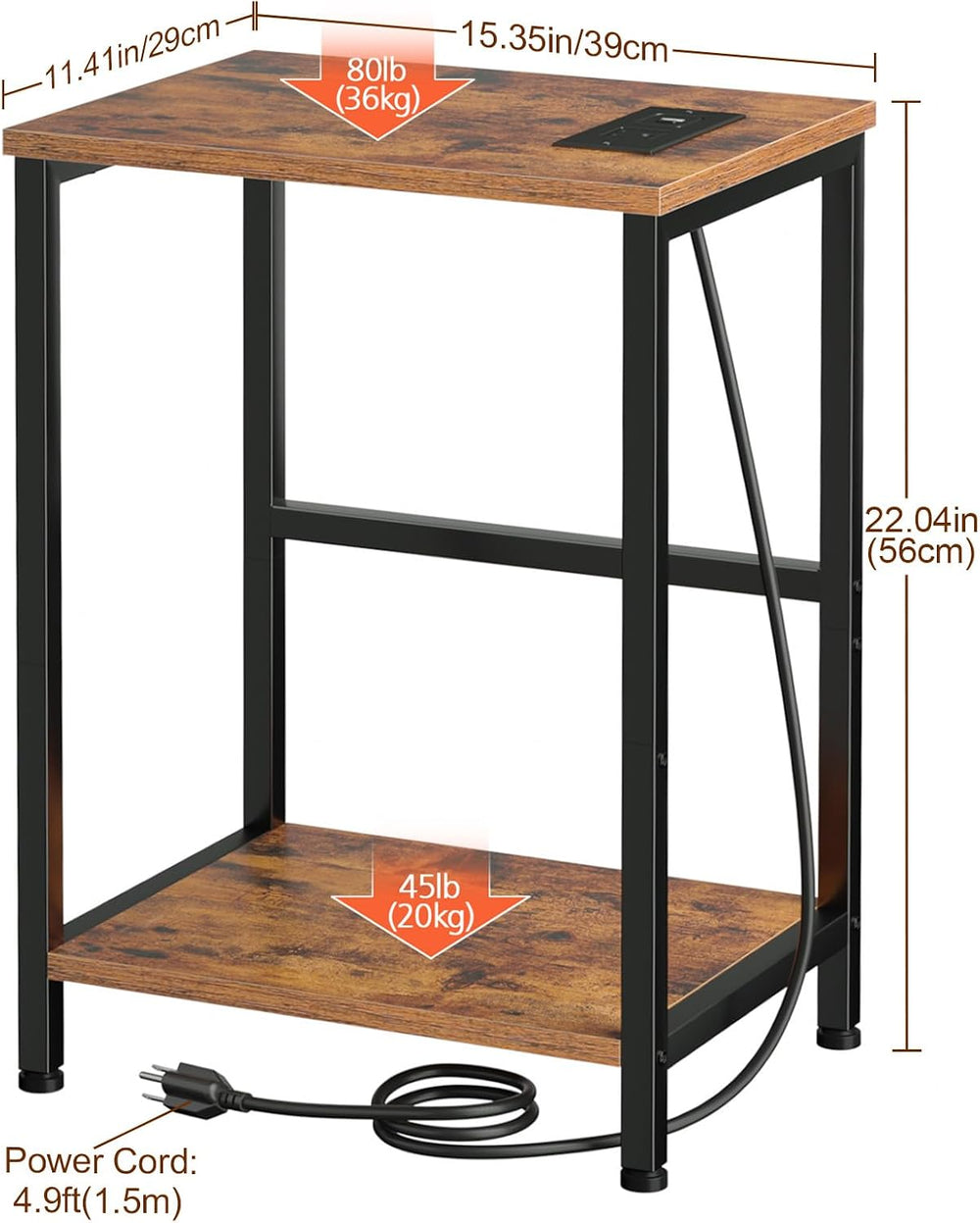 LOAKEKEL Small End Tables Set of 2, Side Table with Charging Station