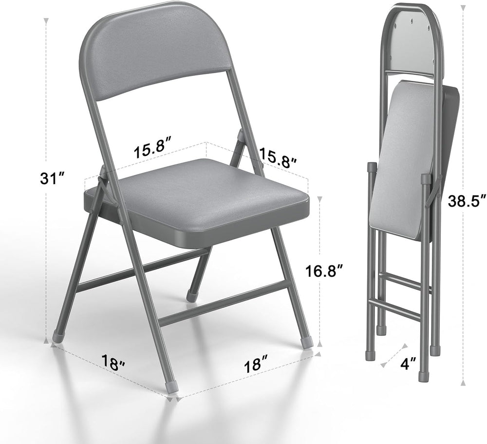 Nazhura Folding Chairs with Padded Vinyl Cushion Chairs with Comfortable Cush...