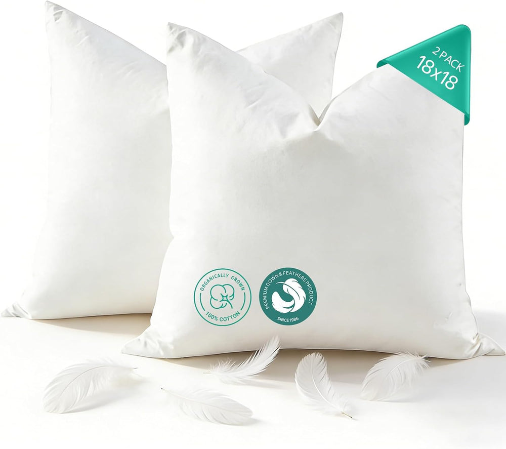 APSMILE Goose Feather Down Throw Pillow Inserts 18x18 Inch, Set of 2