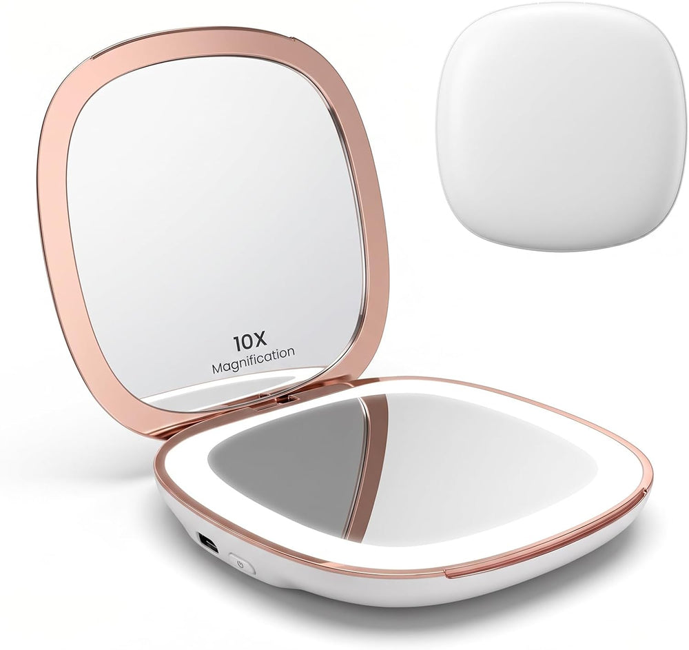 FRANO Compact Mirror with Light, 10x/1x Magnifying, 3Color Dimmable, White