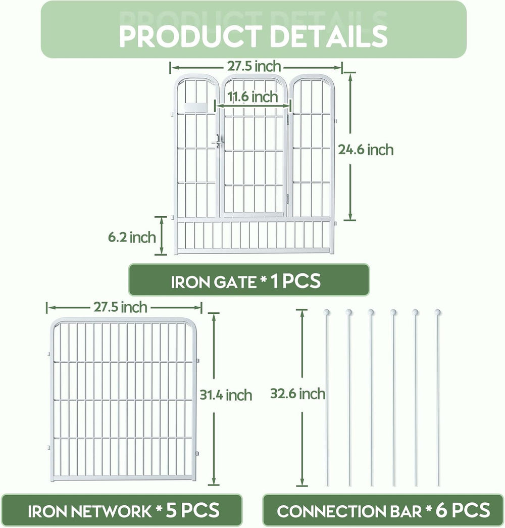 White Outdoor Garden Fence 5 Panels with 1 Gate,32in (H) x 14ft (L) for Dogs ...