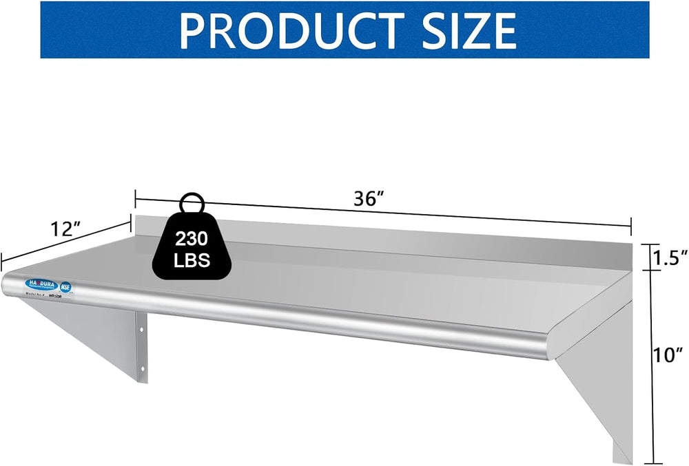 HARDURA Stainless Steel Shelf 12" x 36", 230lb