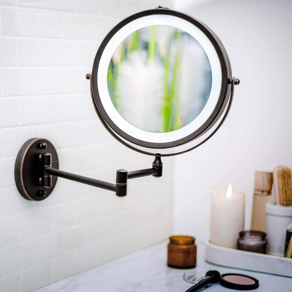 OVENTE 9" Wall Mounted Lighted Makeup Mirror, Antique Bronze MFW85ABZ1X7X