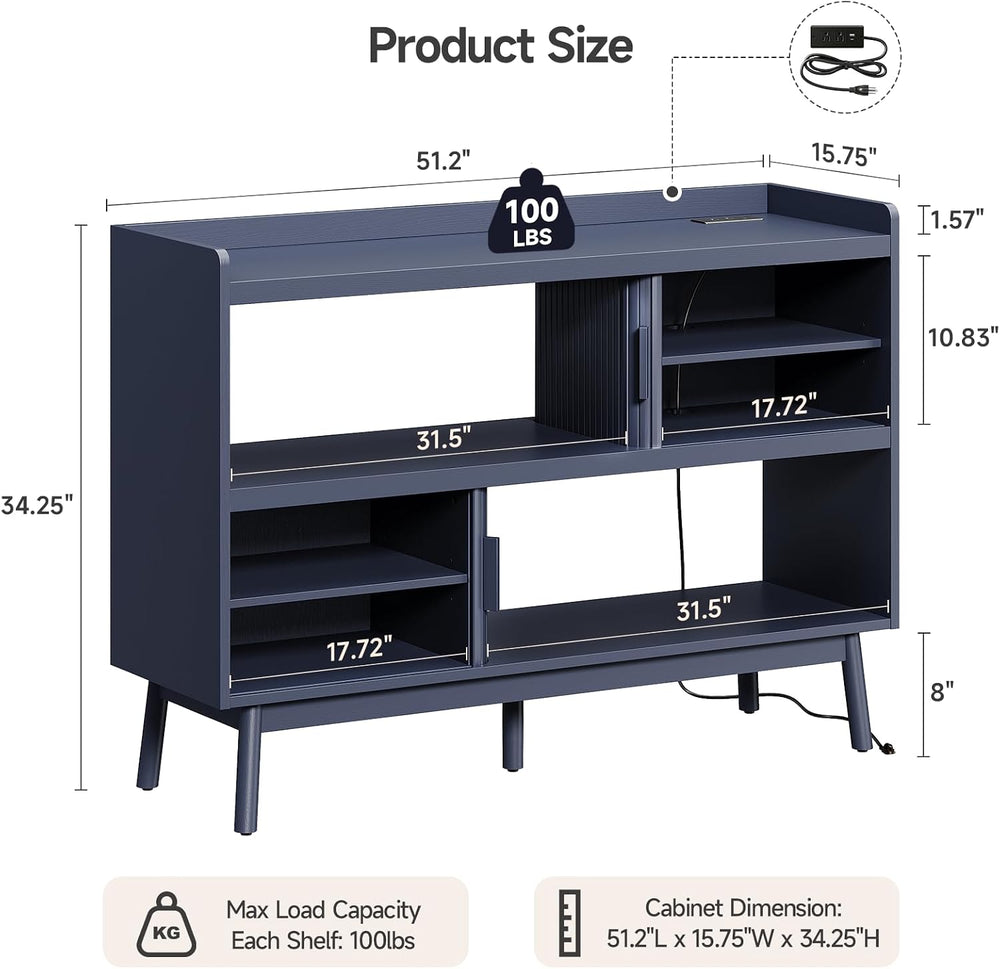 ONBRILL 51.2" Sideboard Buffet Cabinet with Outlet & Sliding Door, Blue
