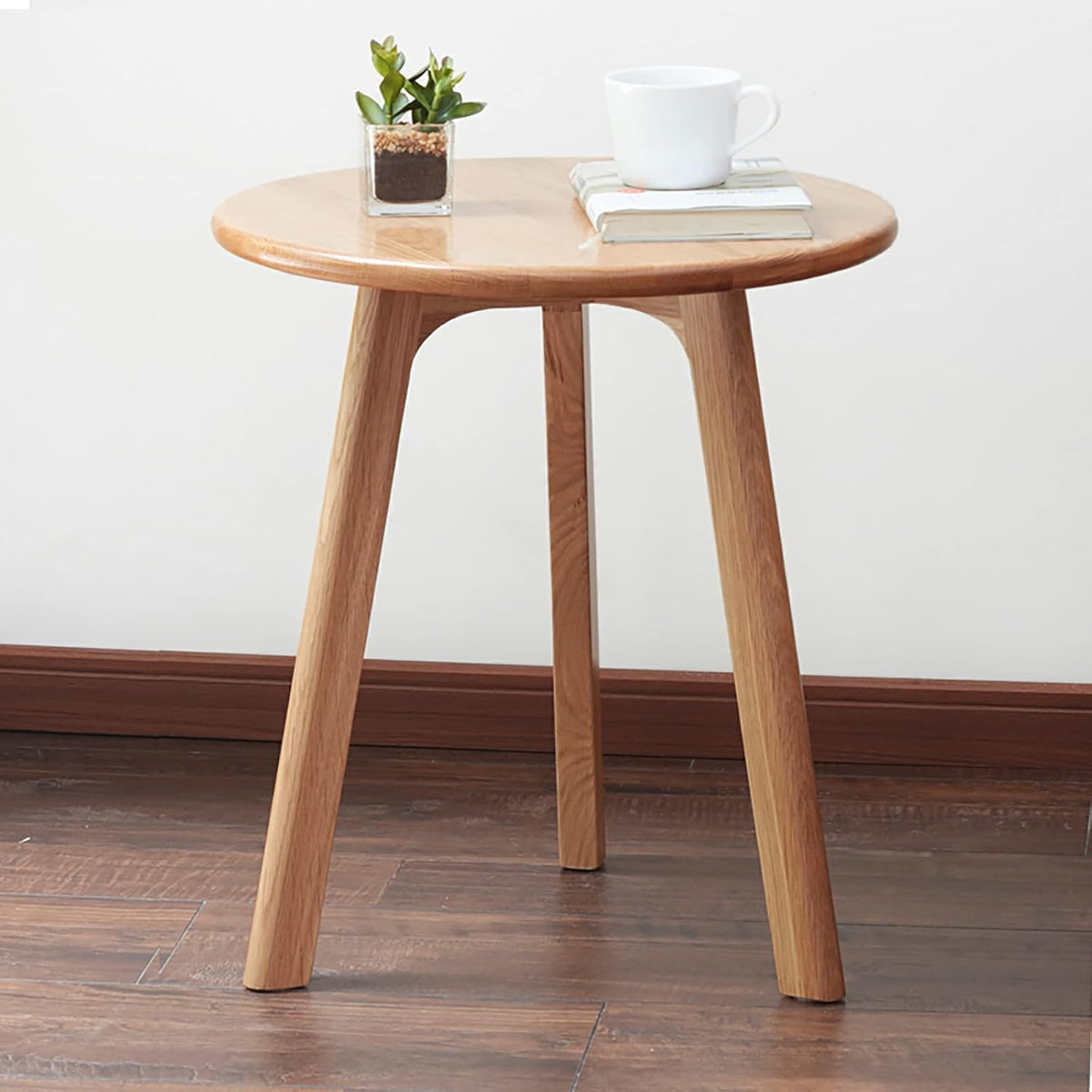 Knocbel Accent Solid Wood Small Round End Table Living Room Sofa Couch Side Snack Table with Legs, Easy Assembly (Natural)
