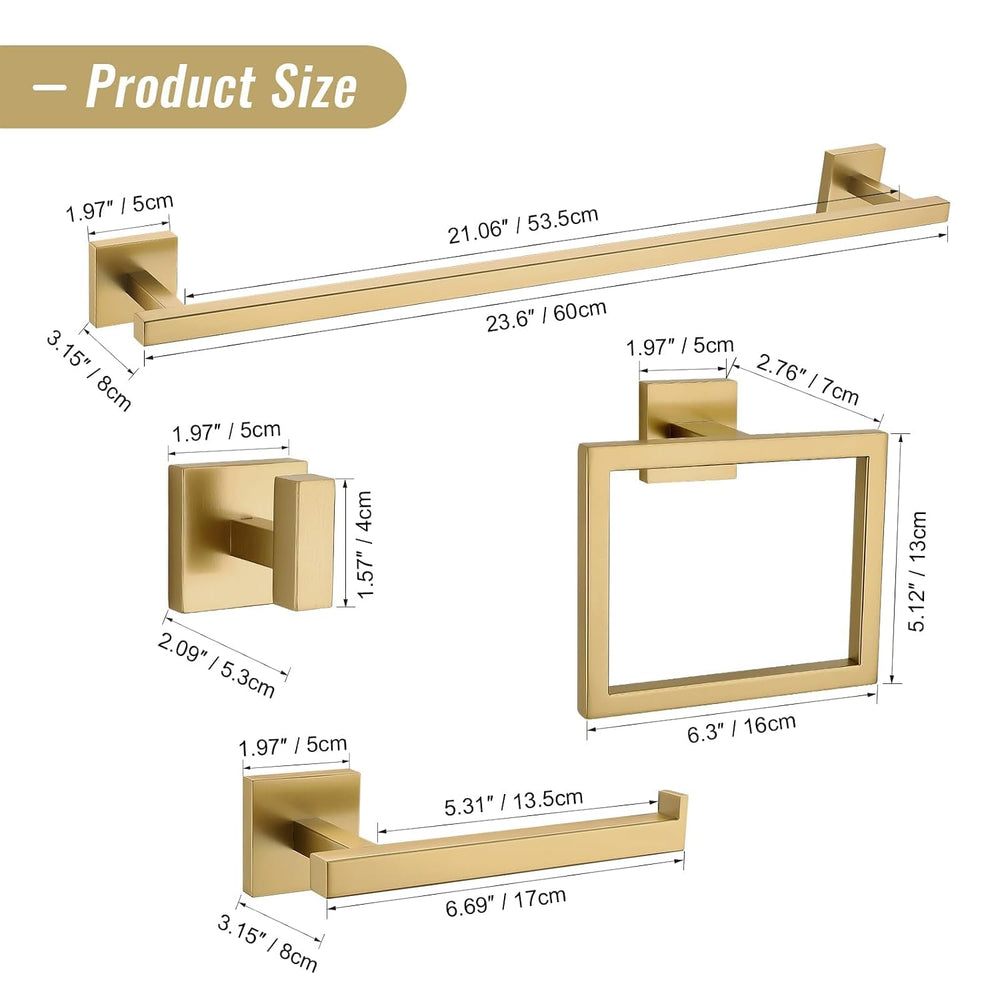 YACVCL Towel Bar Set, 5-Piece Brushed Gold Bathroom Hardware Set, Gold Bathro...