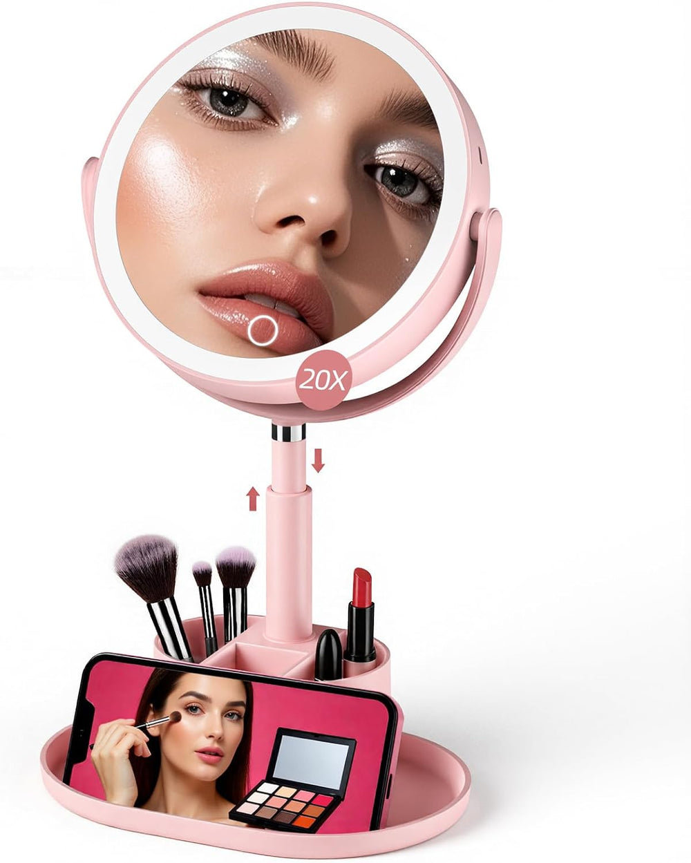 20X Magnifying Mirror with Lights and Storage, Double Sided Vanity Mirror