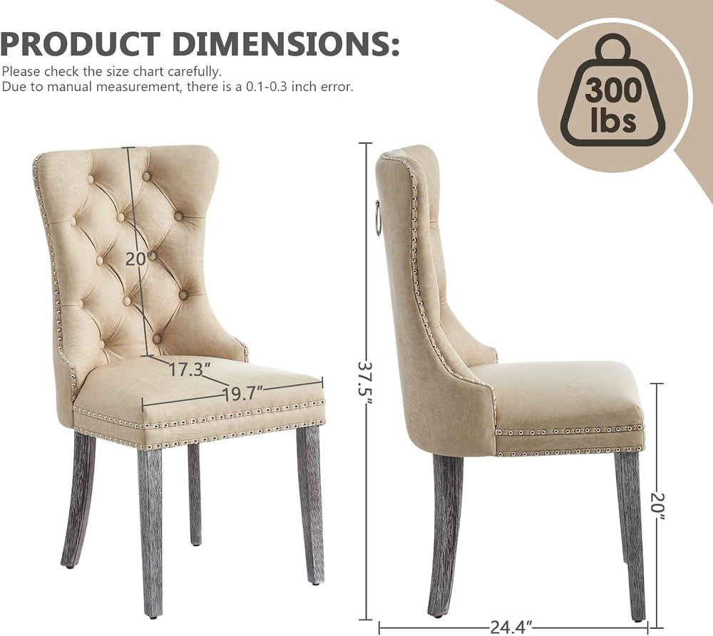 Leather Dining Chairs, Upholstered Dining Room Chairs, Beige, Set of 6