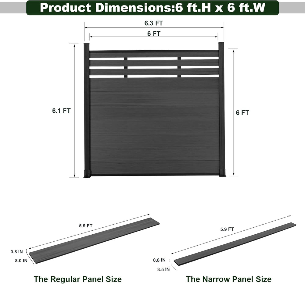 Mondaria Semi-Closed Privacy Fence Panels with 1 Post for Outside, 6ft(W) x 6...