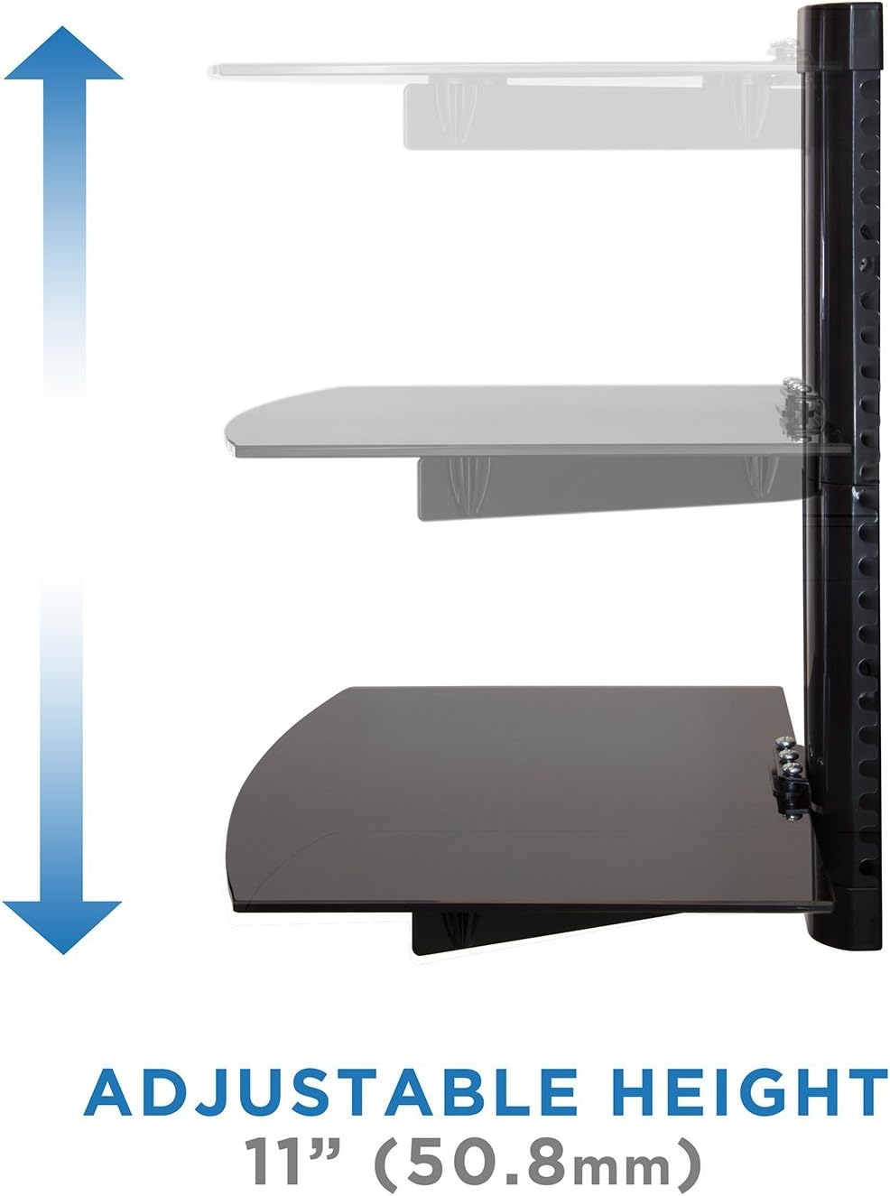 Mount-It! 2-Tier Floating TV Shelf, Tempered Glass, Wall Mount, Black