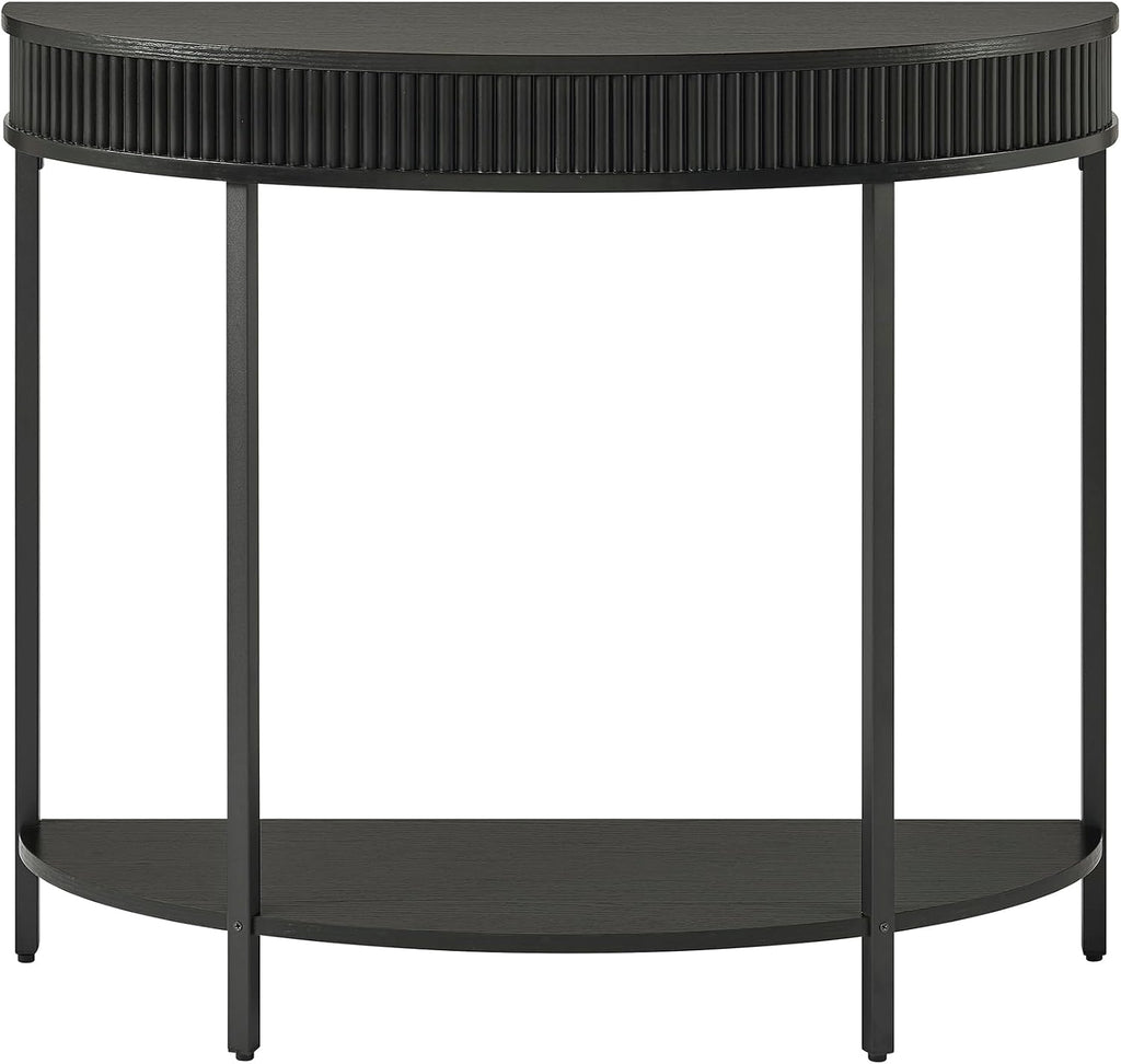 Fluted Half Moon Console Table, Modern 2-Tier Black Entryway Console