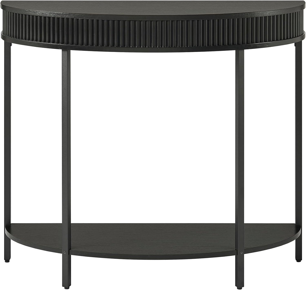 Fluted Half Moon Console Table, Modern 2-Tier Black Entryway Console