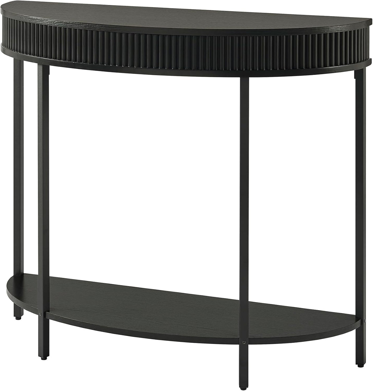 Fluted Half Moon Console Table, Modern 2-Tier Black Entryway Console