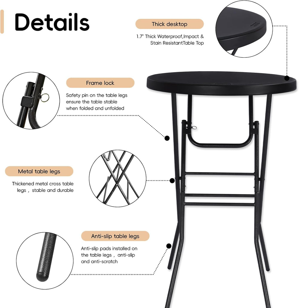pollilar Cocktail Table 28in Bar Height Folding High Top Table Black
