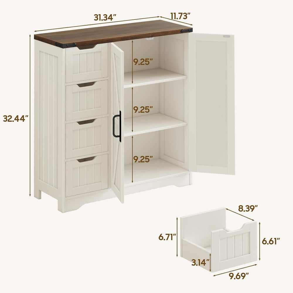 Vabches Farmhouse Bathroom Cabinet, Freestanding Storage Cabinet with 4 Drawe...