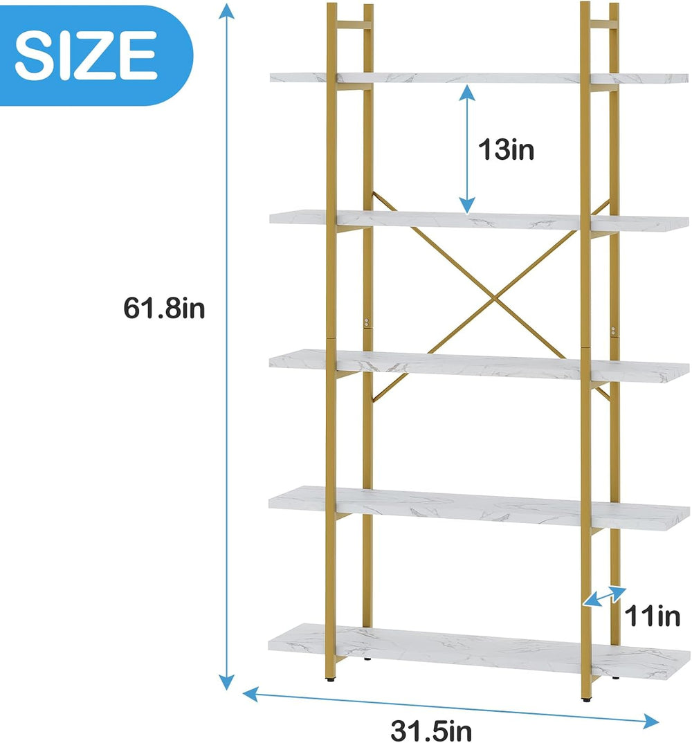 5 Tiers Bookshelf Organizer White Faux Marble Shelf,Modern Open Display Stora...